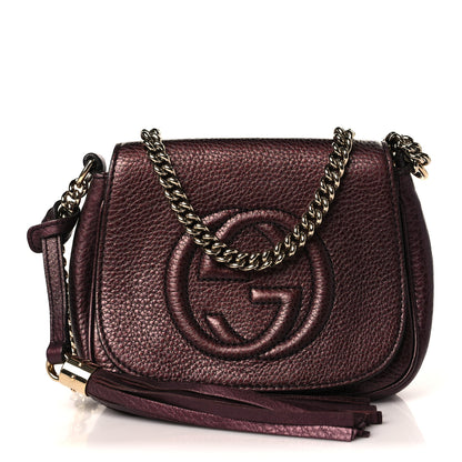 Gucci Metallic Pebbled Calfskin Small Soho Flap Crossbody Burgundy 1 of 9