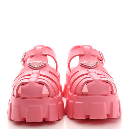 Prada Foam Rubber Metal Triangle Logo Monolith 55mm Cage Sandals 40 Begonia 2 of 9