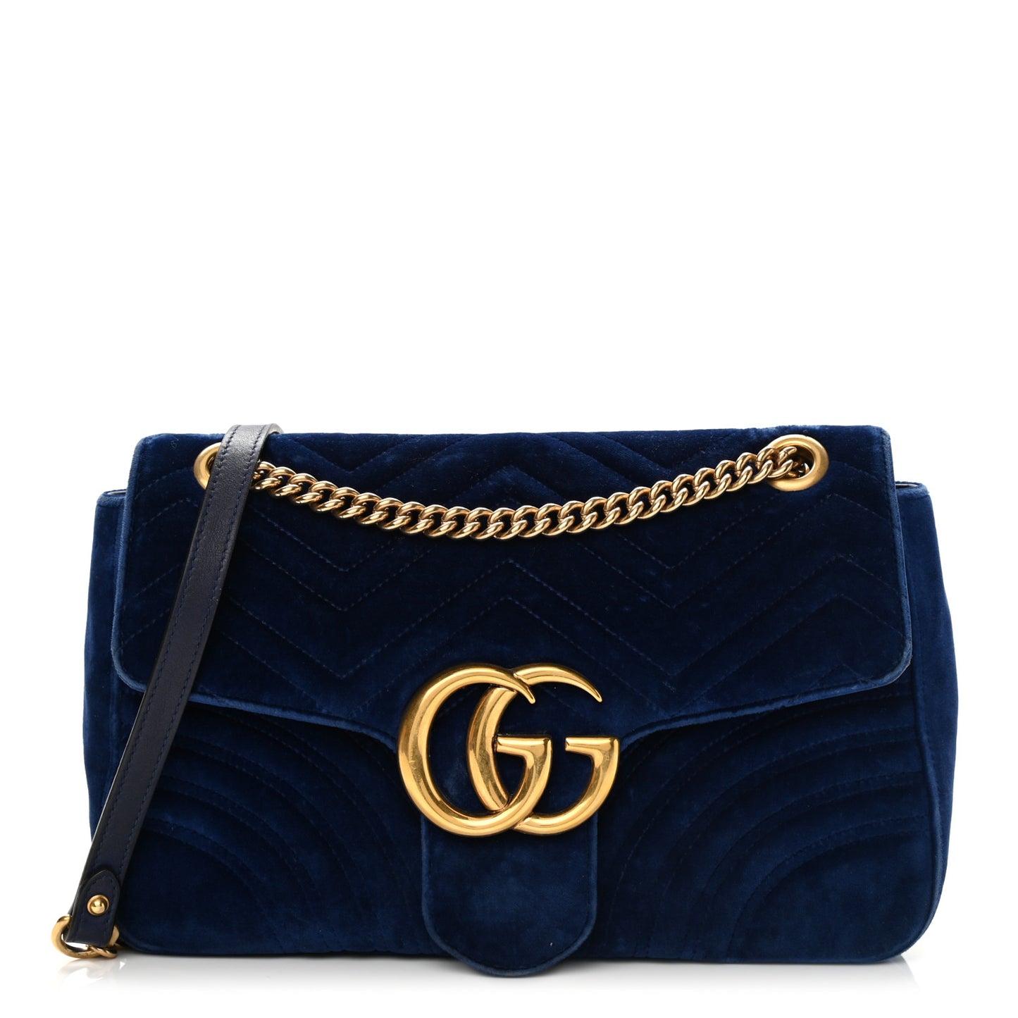 Velvet Matelasse Medium GG Marmont Shoulder Bag Cobalt Blue