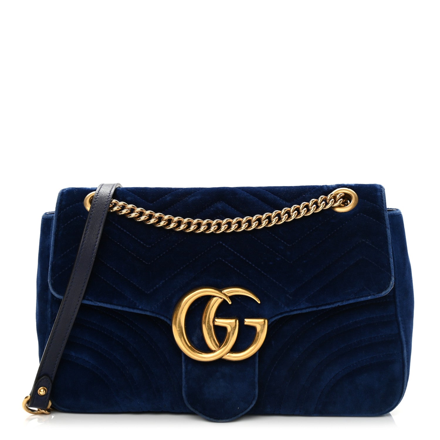 Gucci Velvet Matelasse Medium GG Marmont Shoulder Bag Cobalt Blue 1 of 14