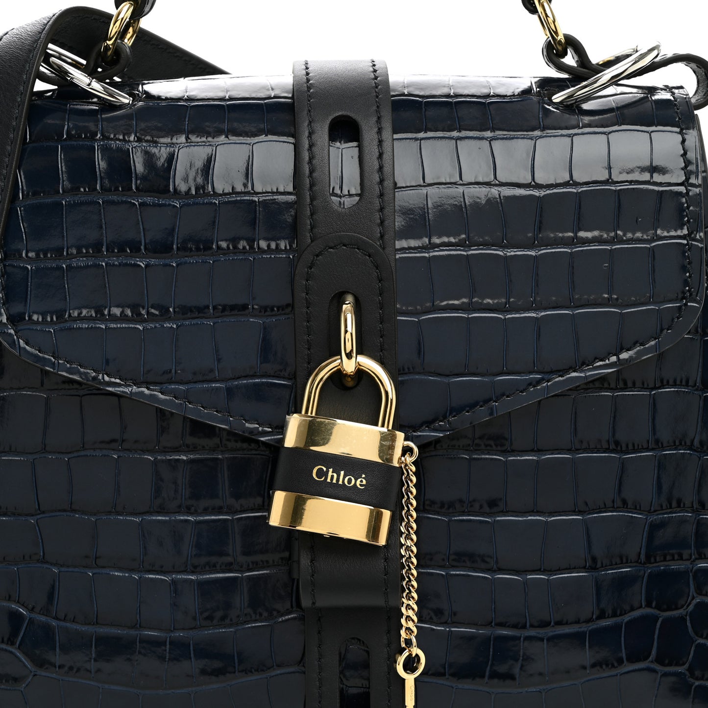 Calfskin Crocodile Embossed Medium Aby Day Shoulder Bag Full Blue