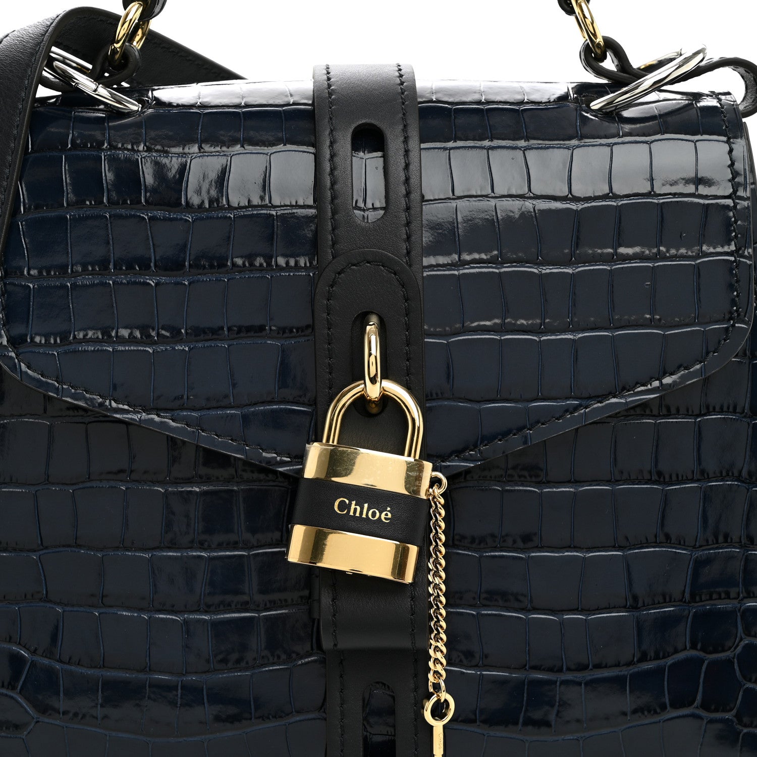 Chloe Calfskin Crocodile Embossed Medium Aby Day Shoulder Bag Full Blue 7 of 9