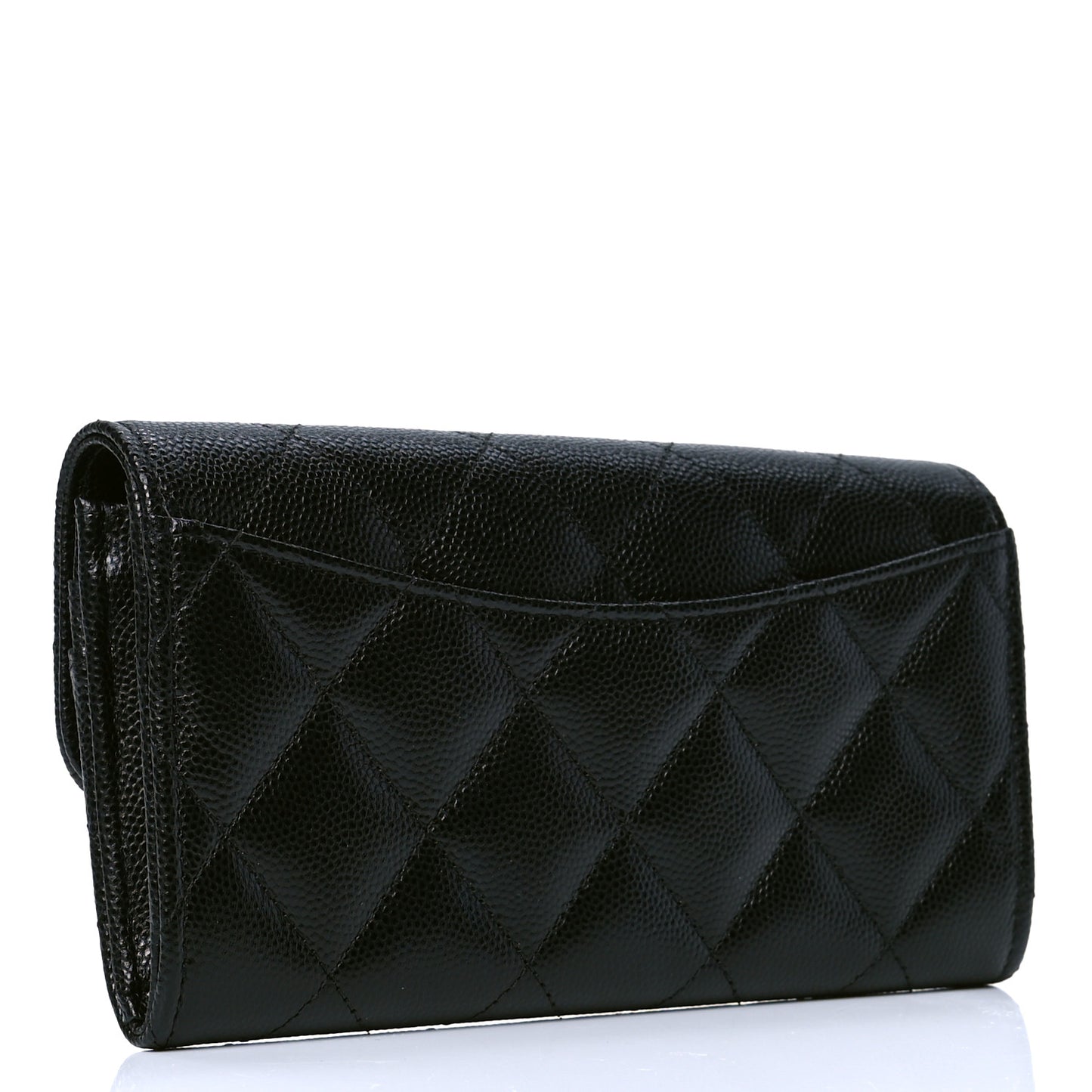 Caviar Quilted Medium Gusset Flap Wallet Black