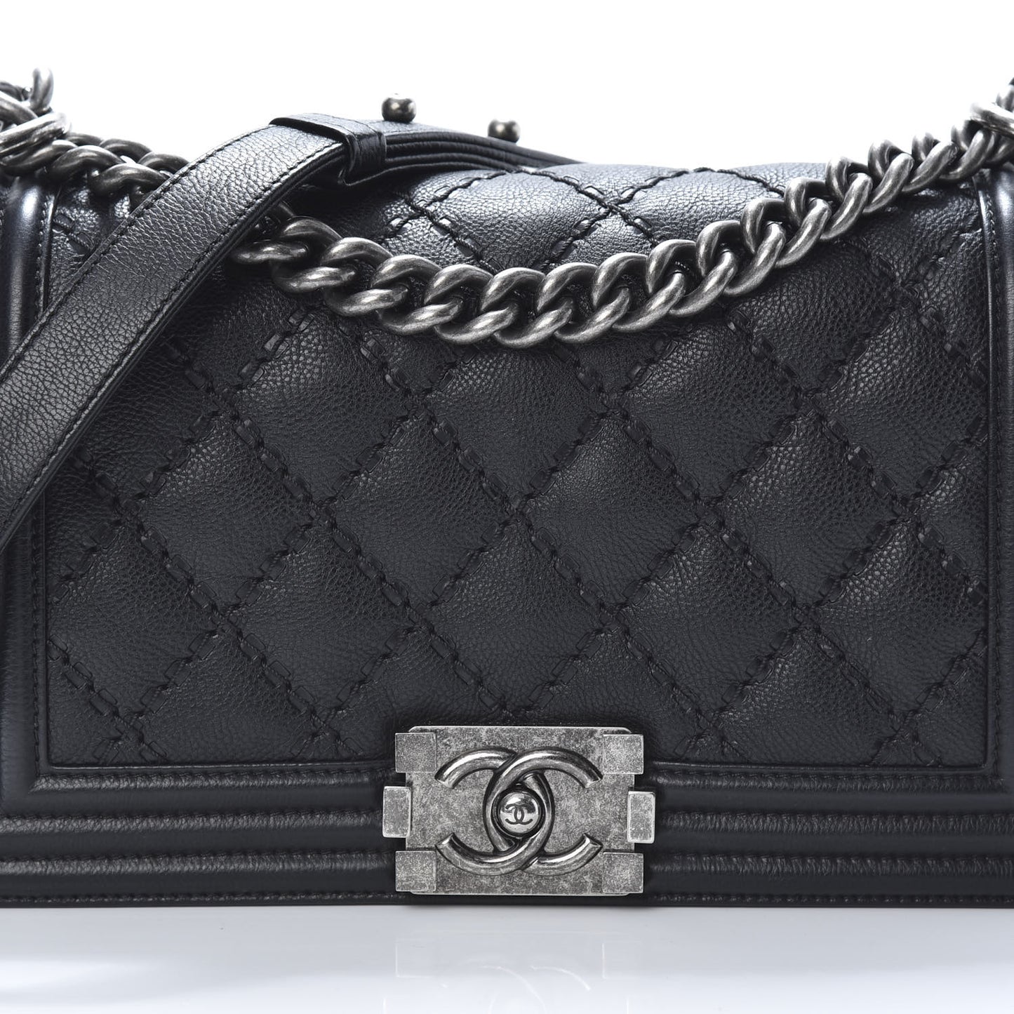 Calfskin Double Stitch Medium Boy Flap Black