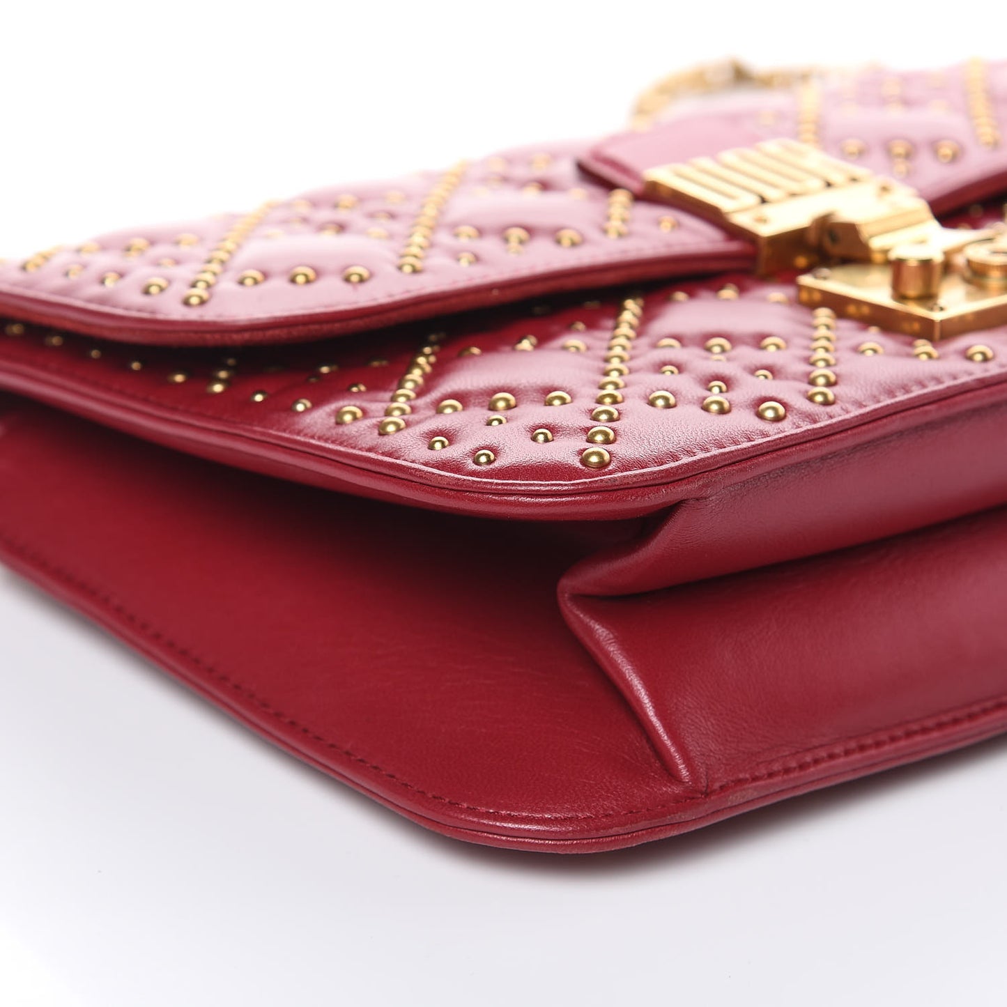 Lambskin Cannage Studded Large Dioraddict Flap Bag Red