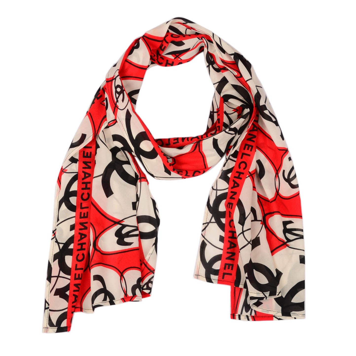 Silk CC Scarf Black White Red