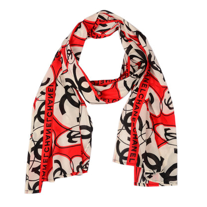 Chanel Silk CC Scarf Black White Red 1 of 5
