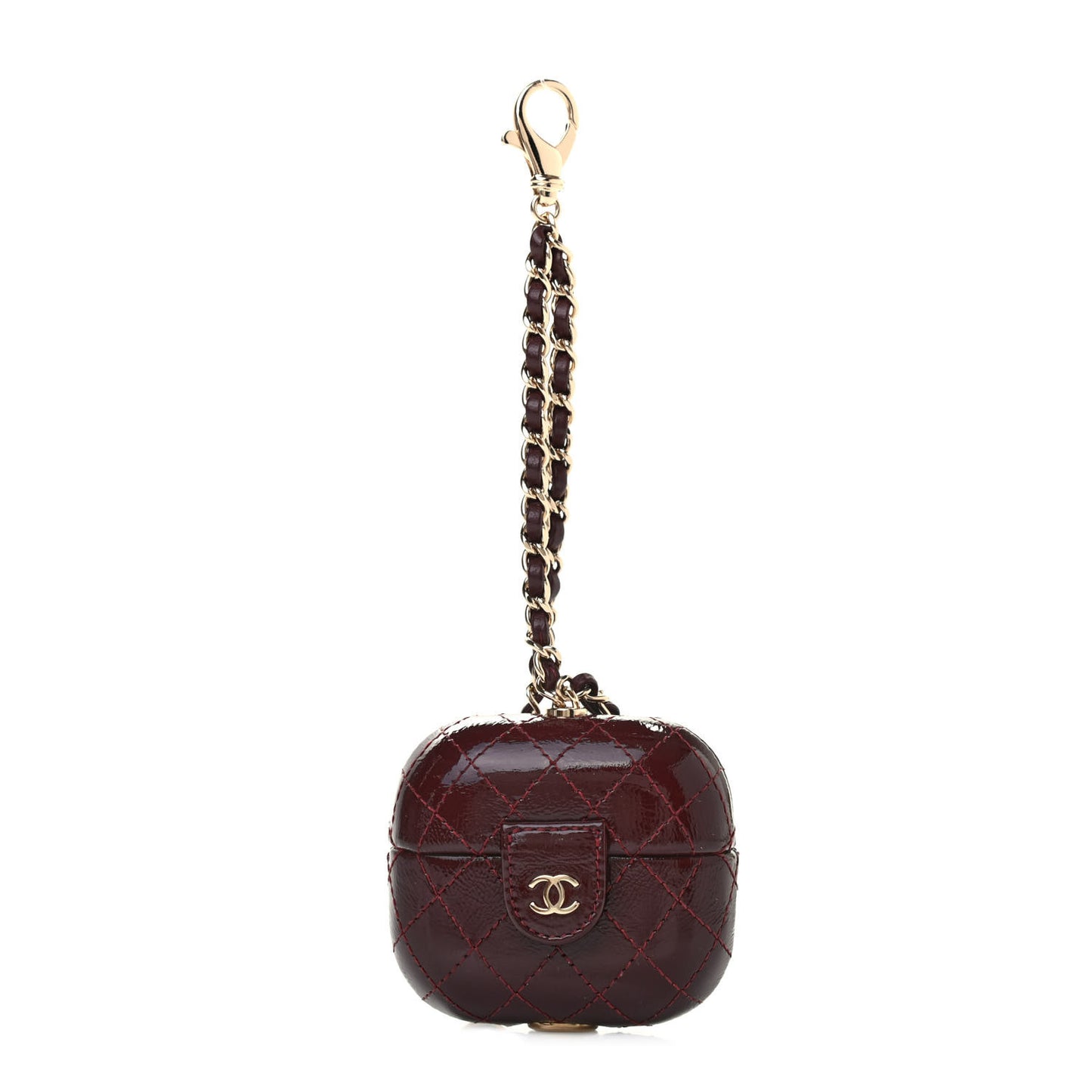 Glazed CalfskinQuilted Airpods Pro Case With Chain Burgundy