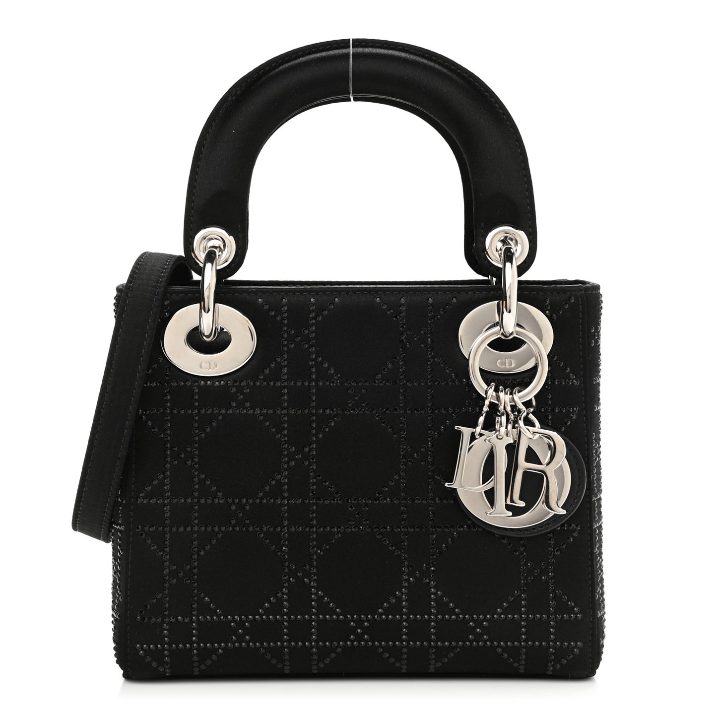 Satin Crystal Cannage Mini Lady Dior Black