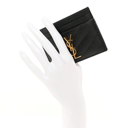 Saint Laurent Grain De Poudre Matelasse Chevron Monogram Credit Card Case Black 2 of 12