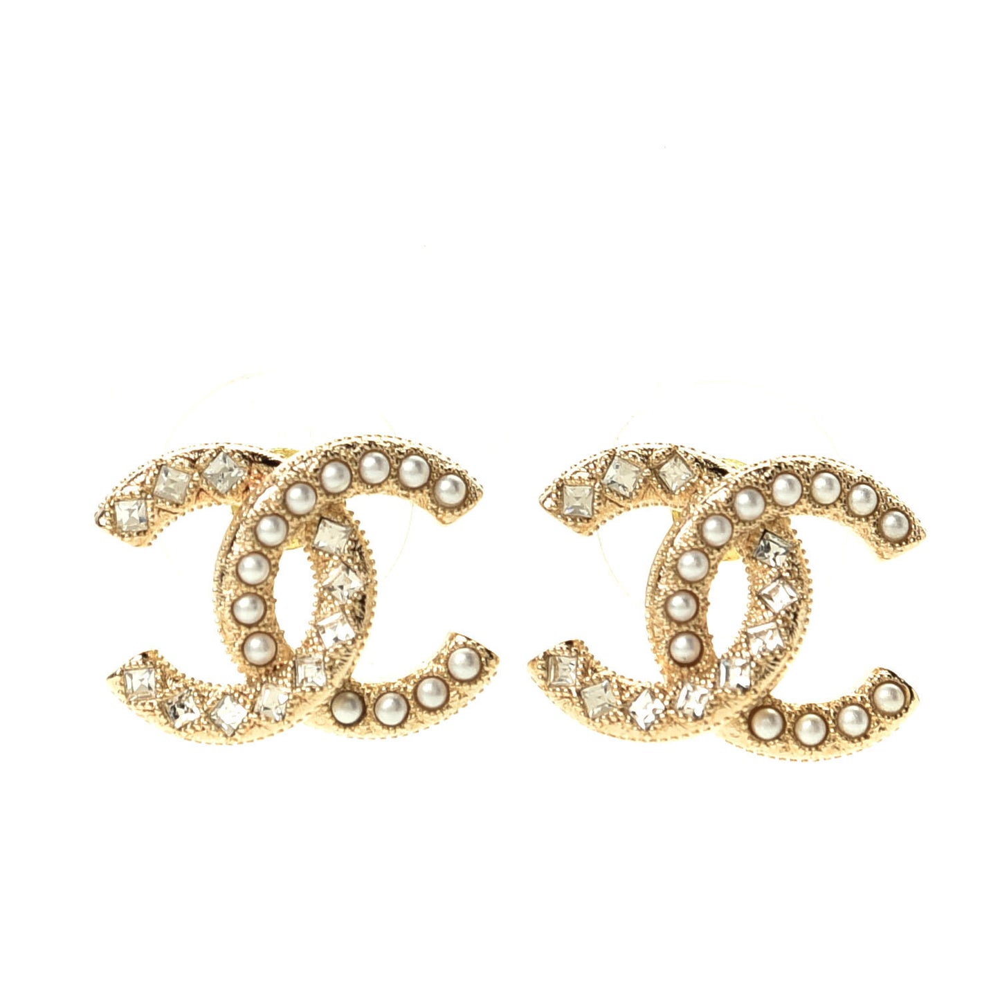 Crystal Pearl CC Earrings Gold