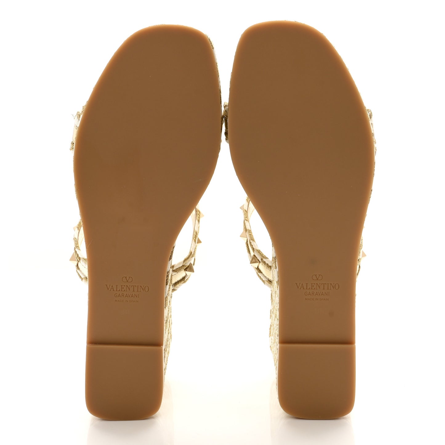 Metallic Laminated Nappa Silk Torchon Rockstud Espadrille Wedge 25/90mm Slide Sandals 40 White Platino