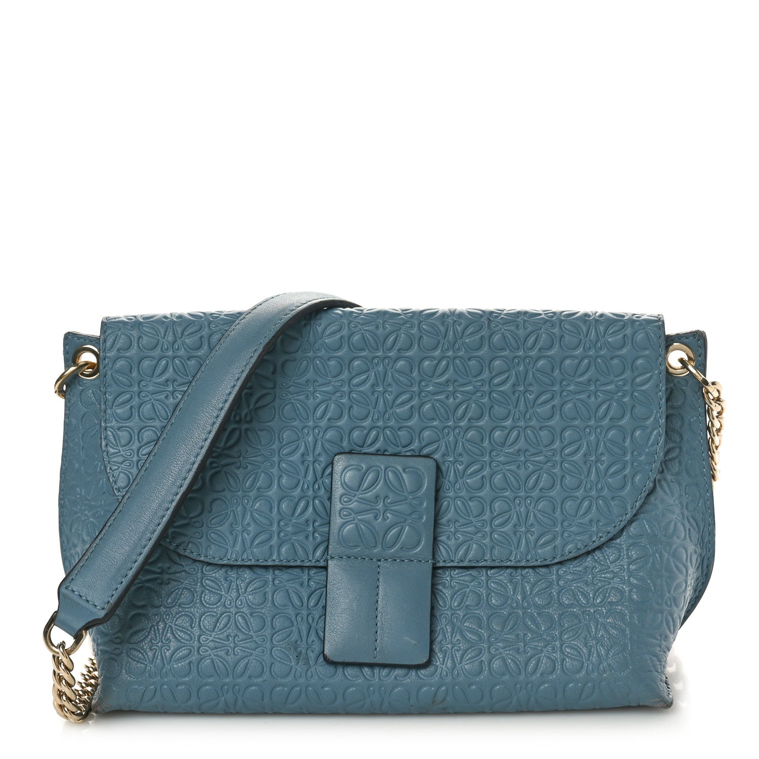 Loewe Goatskin Embossed Avenue Shoulder Bag Blue 1 of 11