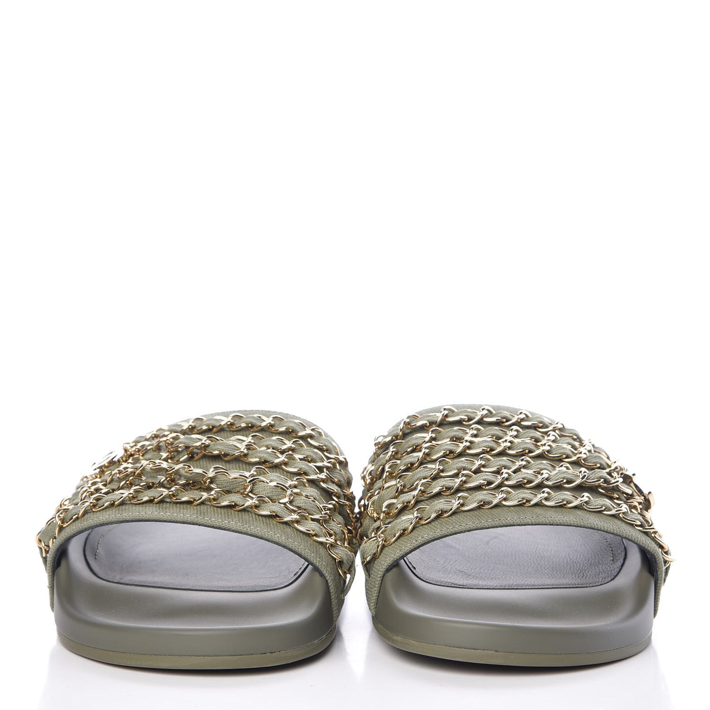 Canvas Chain Flat Sandals 39 Khaki