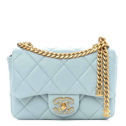Chanel Lambskin Enamel Quilted Mini Pending CC Square Flap Light Blue 1 of 10