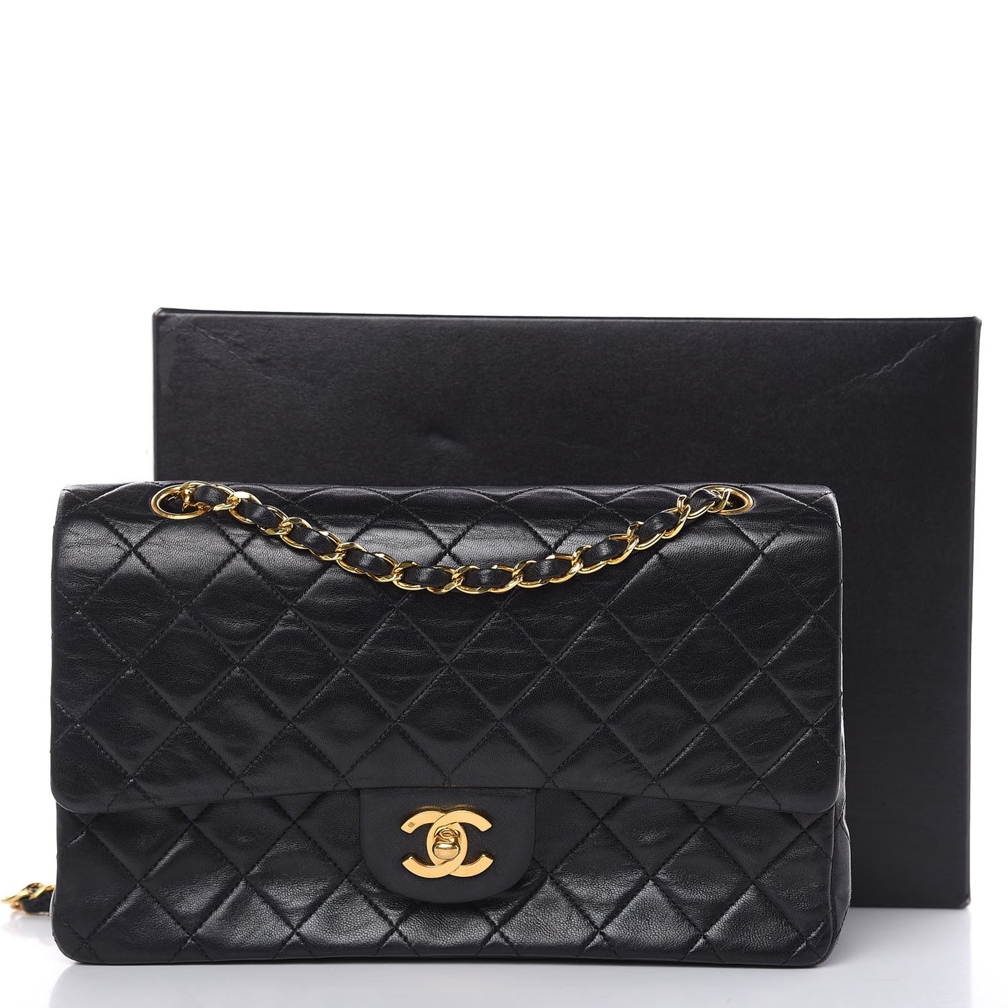 Lambskin Quilted Medium Double Flap Black