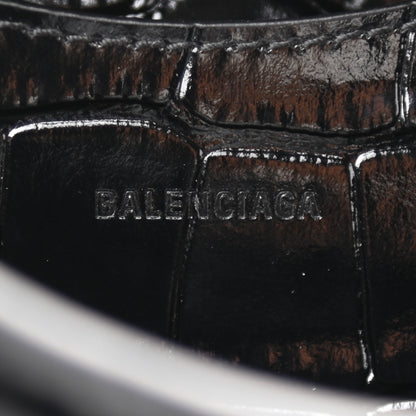 Balenciaga Shiny Supple Calfskin Crocodile Embossed Neo Classic Gold Hardware Mini City Black 6 of 8