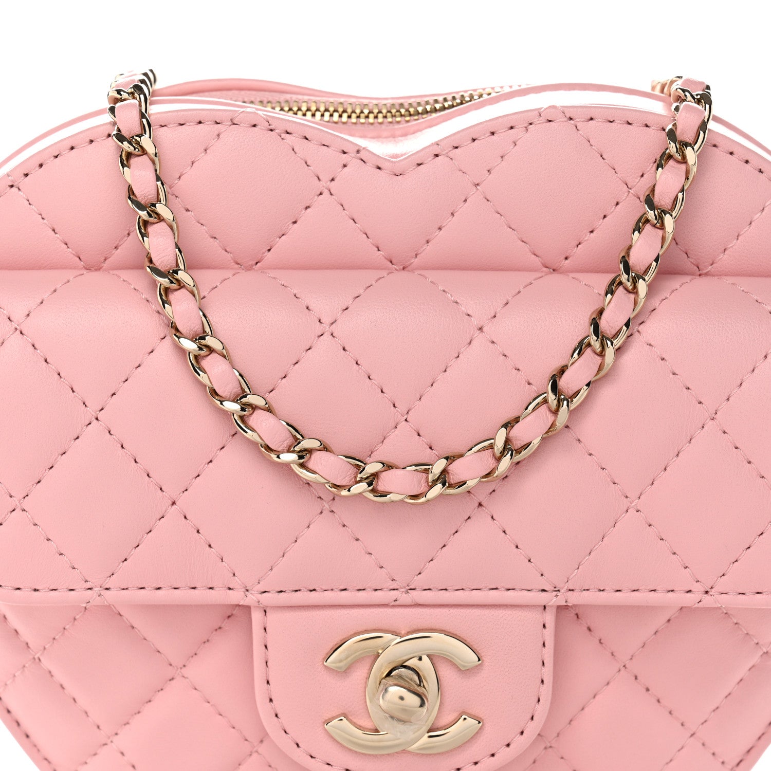 Chanel Lambskin Quilted Large CC In Love Heart Bag Light Pink