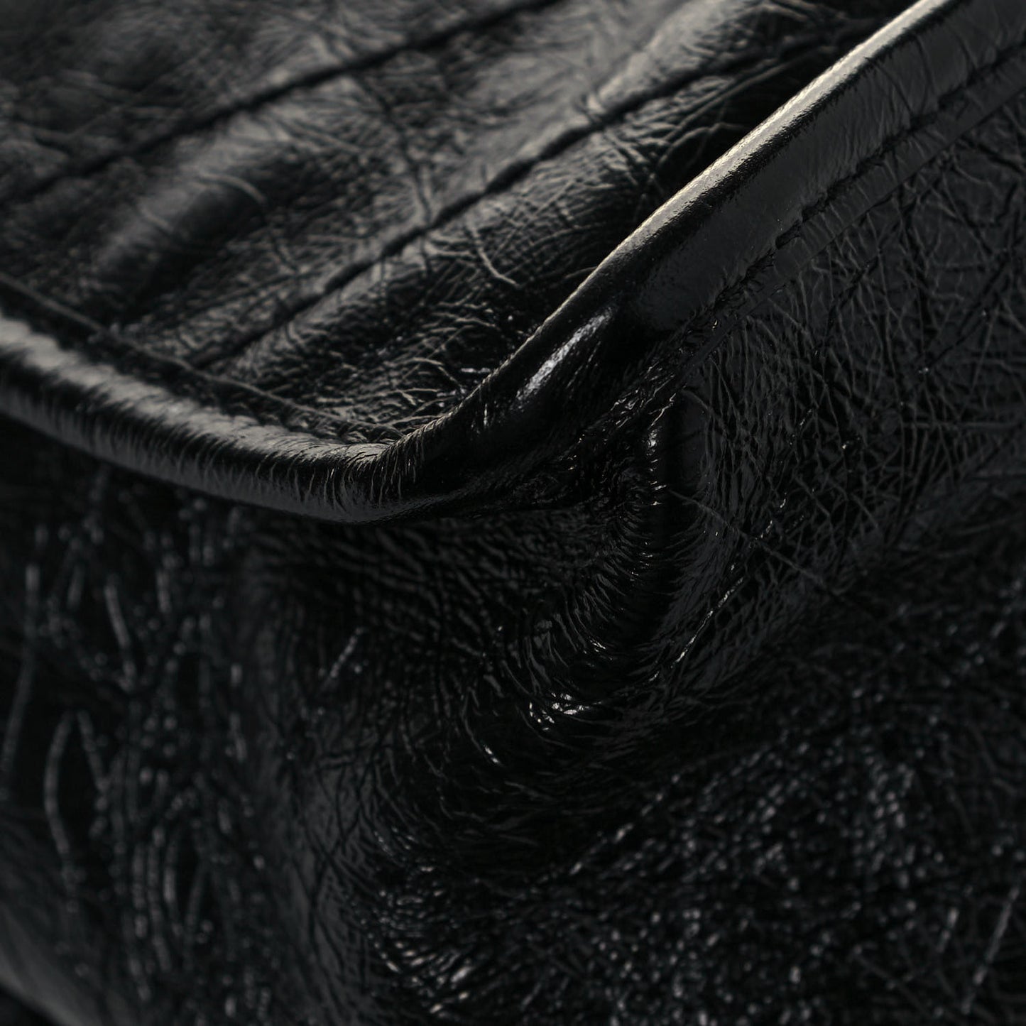 Crinkled Calfskin Matelasse Monogram Medium Niki Chain Satchel Black