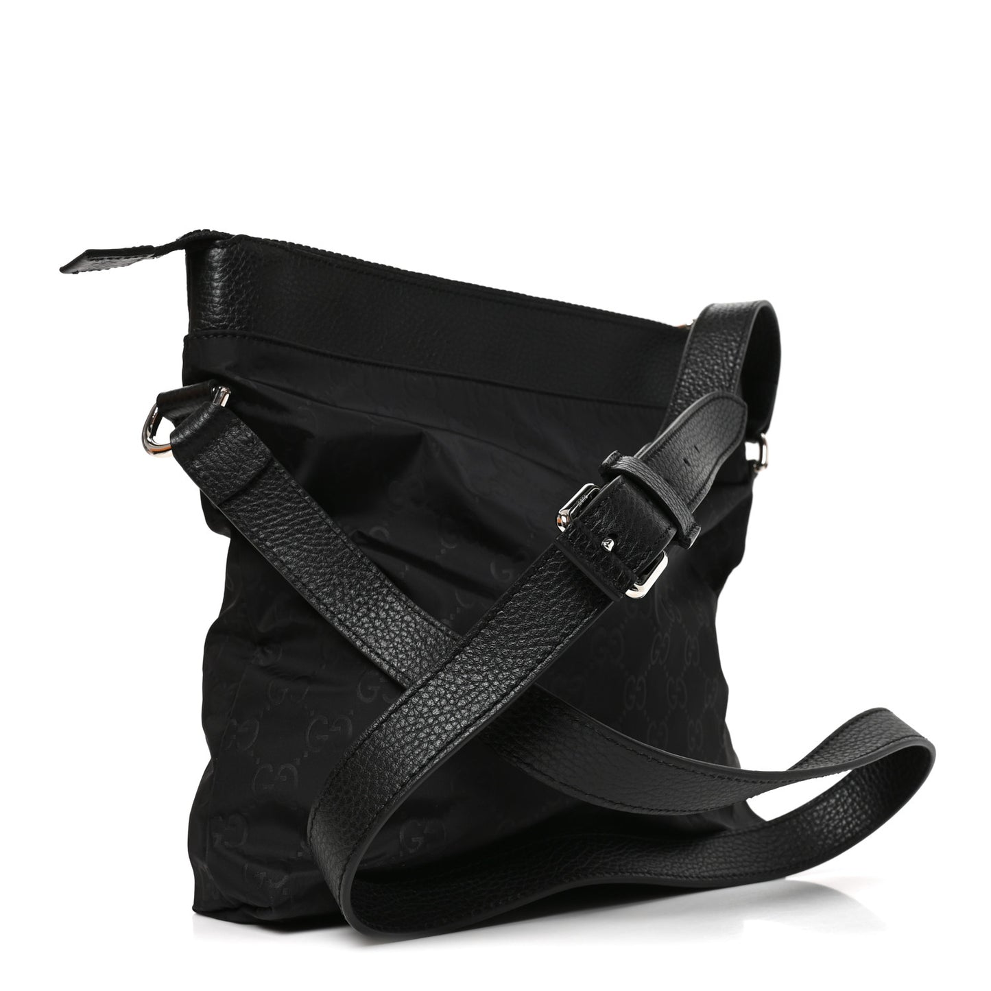Nylon Monogram Dollar Calfskin Flat Messenger Bag Black
