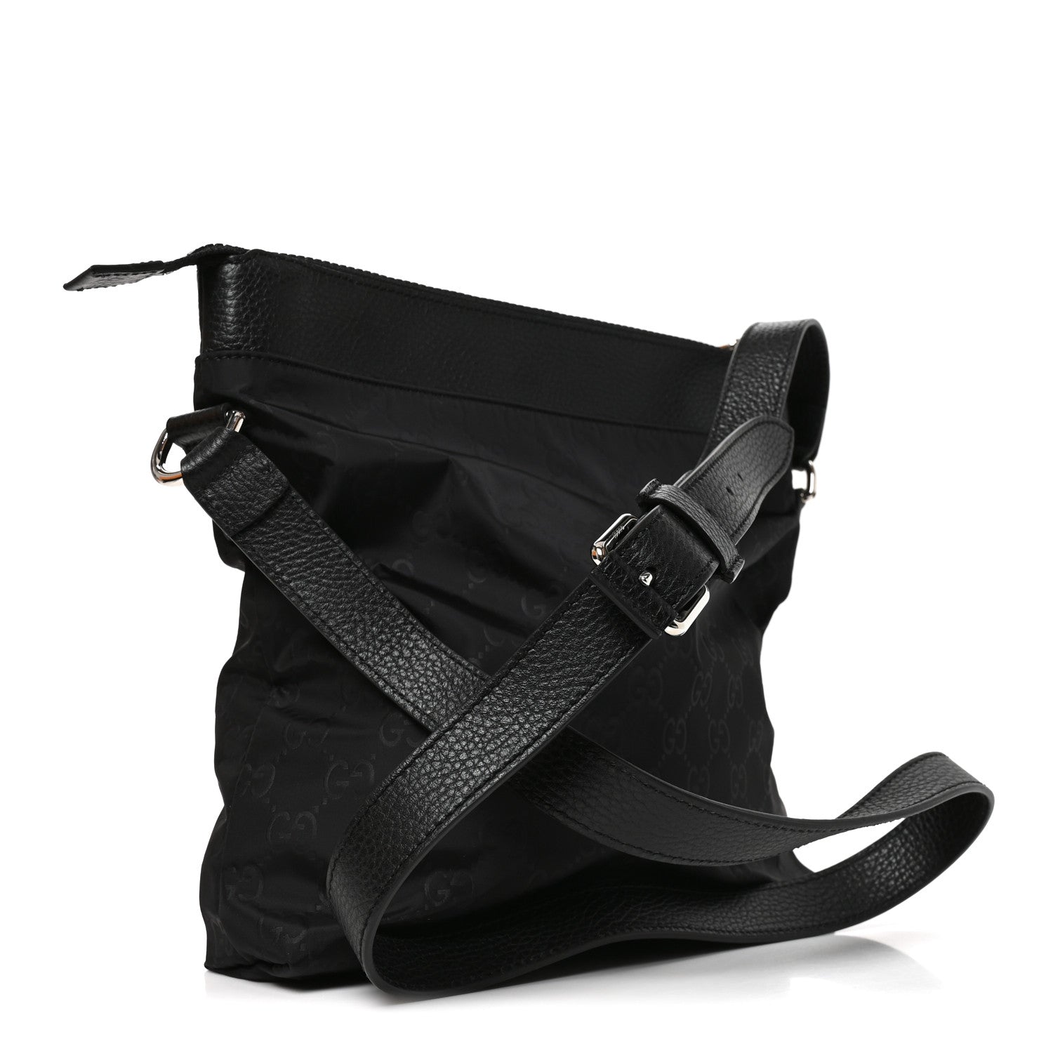 Gucci Nylon Monogram Dollar Calfskin Flat Messenger Bag Black 3 of 10
