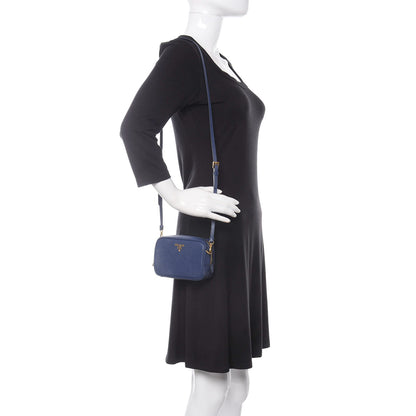 Prada Saffiano Mini Camera Crossbody Bag Bleuette 2 of 9
