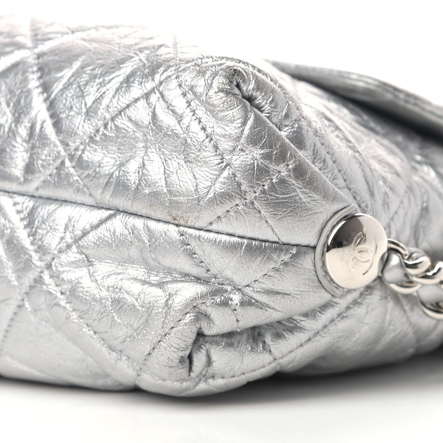 Crackled Aged Calfskin Big Bang Flap Silver
