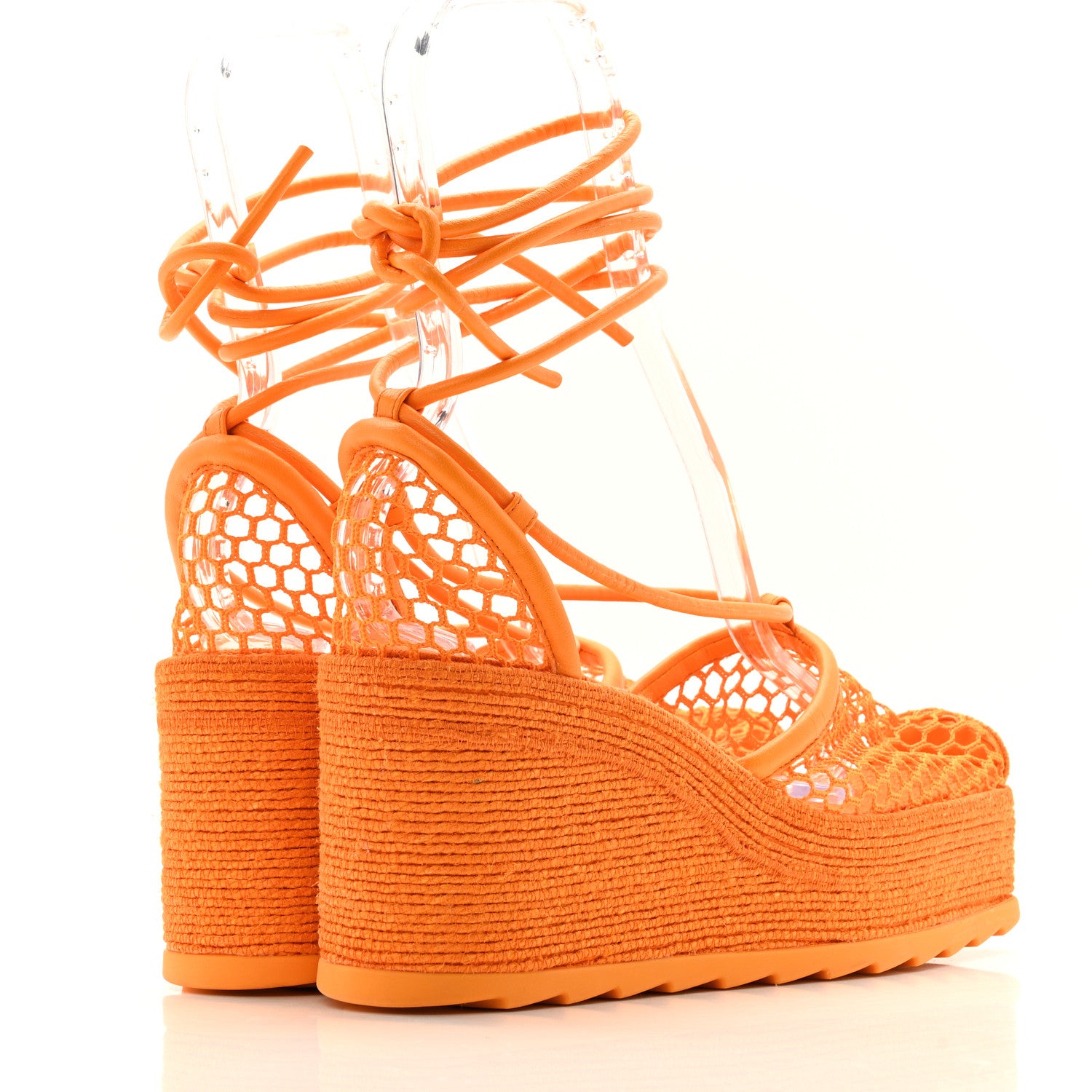 Bottega Veneta Mesh Lambskin Sporty Web Stretch Ankle Tie Espadrilles 39 Tangerine 5 of 14