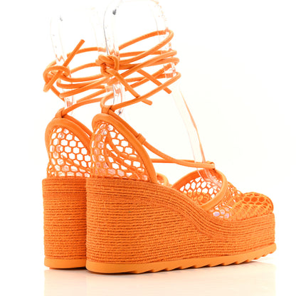 Bottega Veneta Mesh Lambskin Sporty Web Stretch Ankle Tie Espadrilles 39 Tangerine 5 of 14