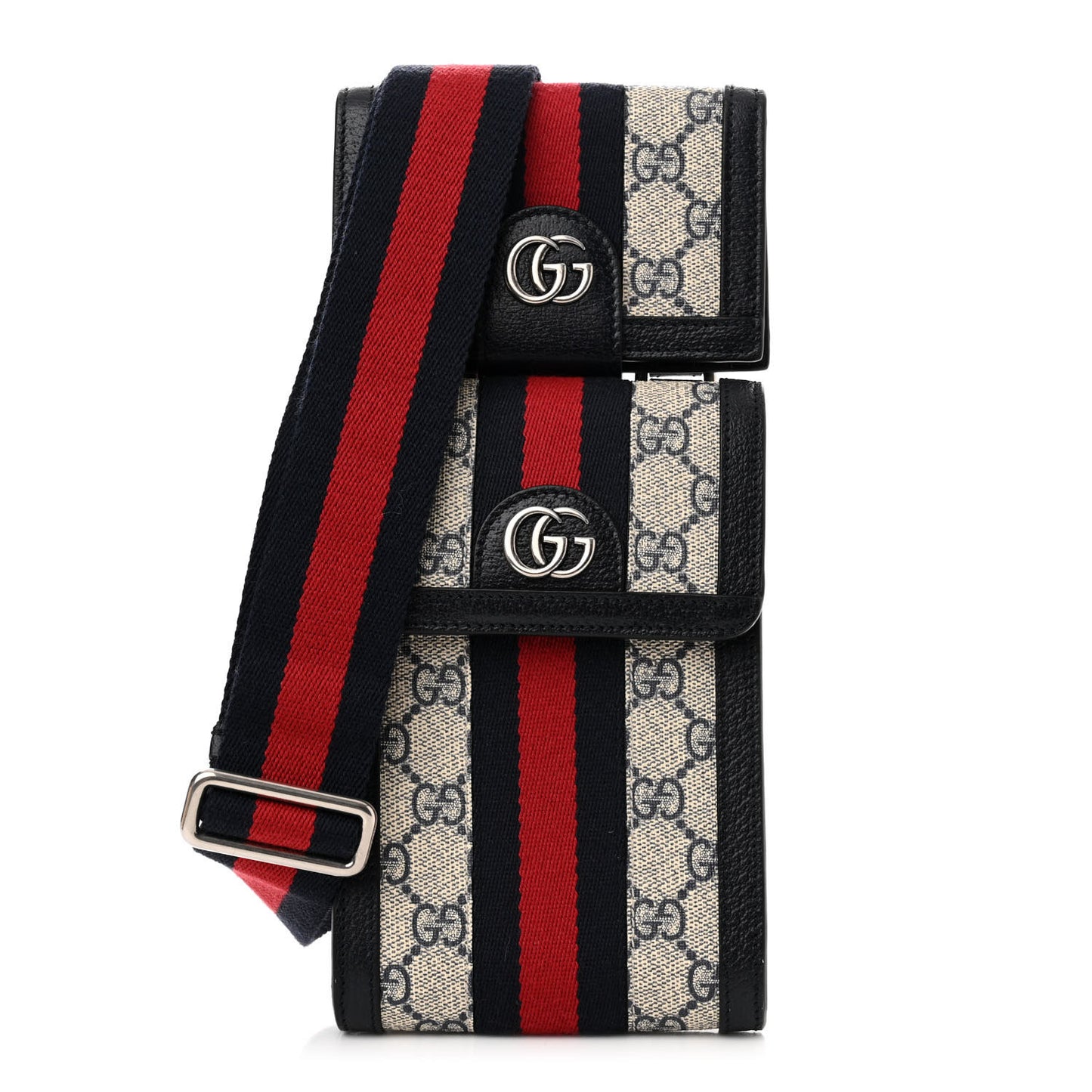 GG Supreme Monogram Textured Calfskin Web Mini Ophidia Multi Pouch Beige Blue