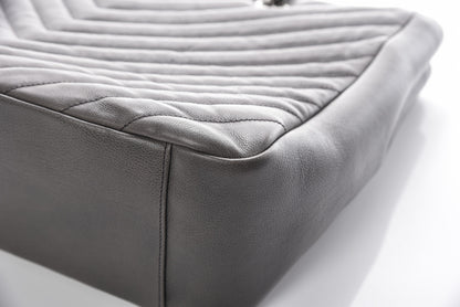 Saint Laurent Sheepskin Matelasse Chevron Large Monogram Shopping Bag Light Coal 14 of 22