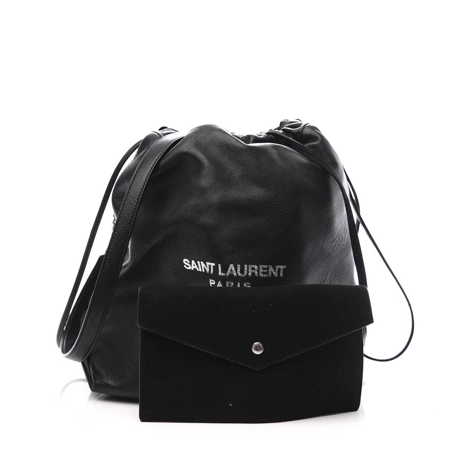 Saint Laurent Lambskin Teddy Drawstring Bag Black 2 of 13