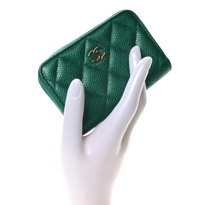 Chanel Metallic Caviar Quilted Zip Coin Purse Green 2 of 8