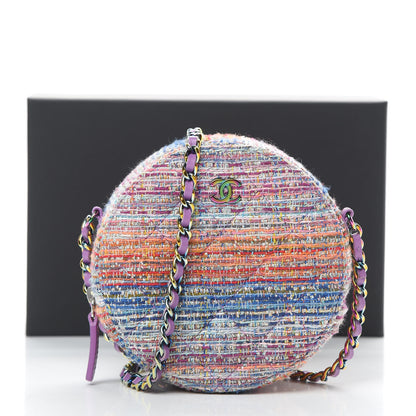 Chanel Tweed Quilted Round Clutch With Chain Blue Pink Orange 11 of 11