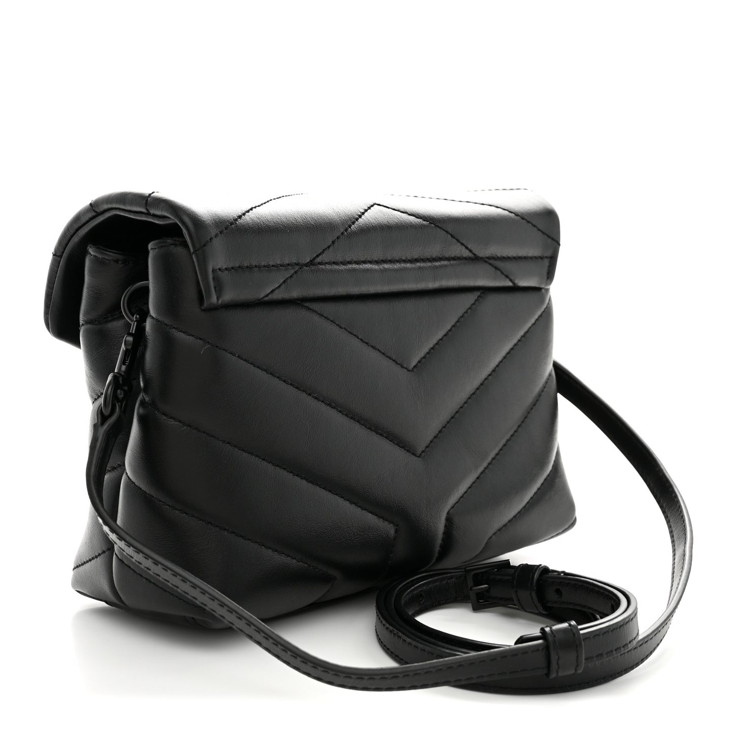 Calfskin Y Quilted Monogram Monochrome Toy Loulou Crossbody Bag Black
