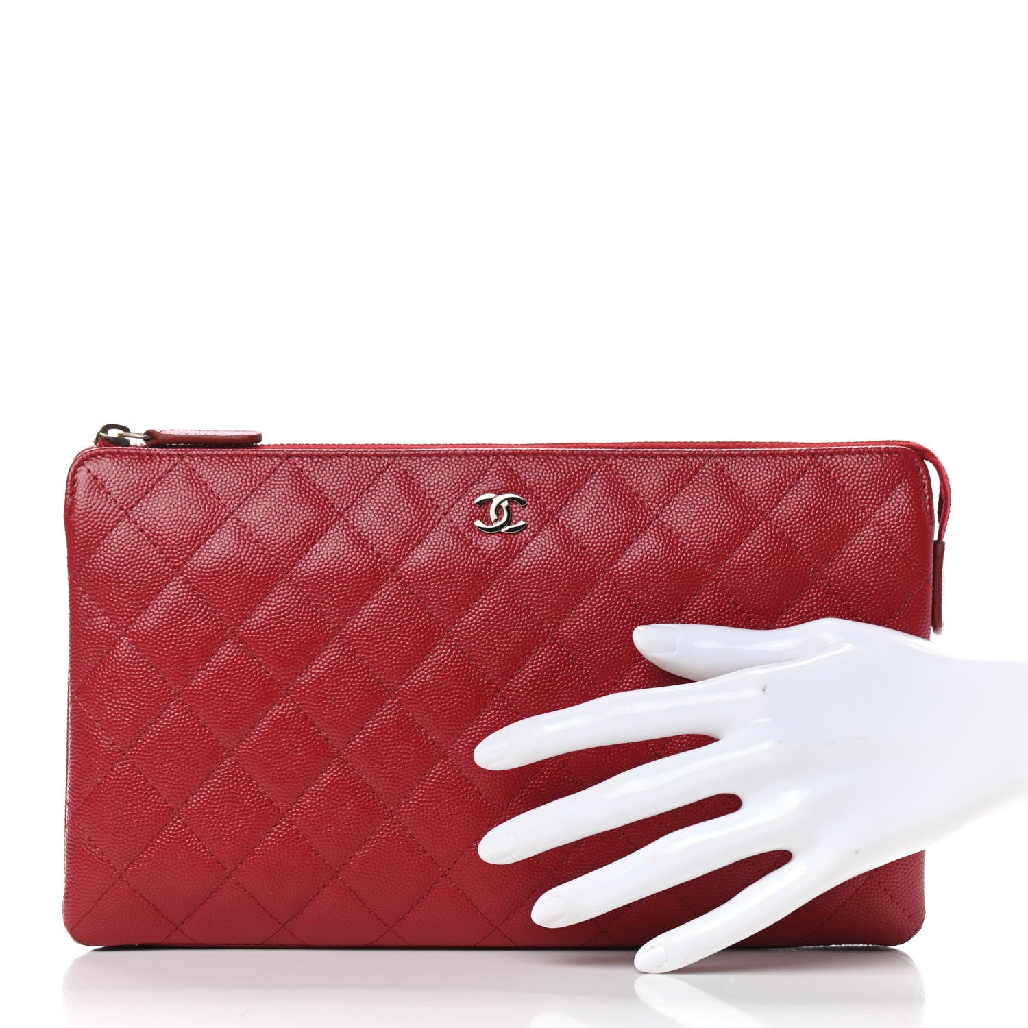 Chanel Caviar Quilted Large Zipped Clutch Red 2 of 10