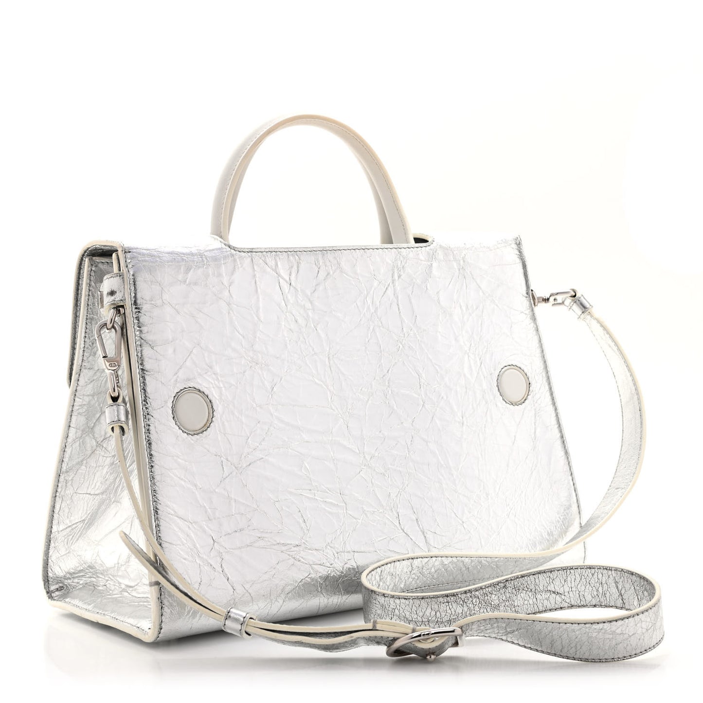 Metallic Calfskin Medium Diorever Flap Silver