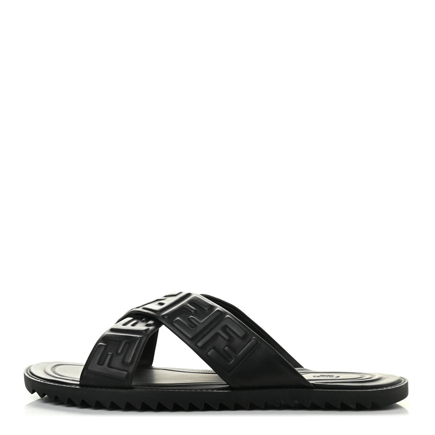 Fendi Nappa FF Embossed Mens Criss Cross Slide Sandals 12 Black 1 of 9