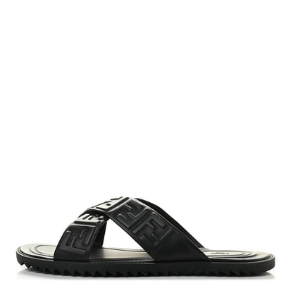 Fendi Nappa FF Embossed Mens Criss Cross Slide Sandals 12 Black 1 of 9