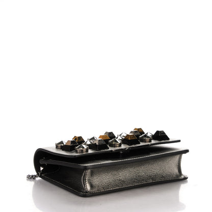 Fendi Glossy Calfskin Crystal Studded Tube Wallet On Chain Graphite 4 of 6