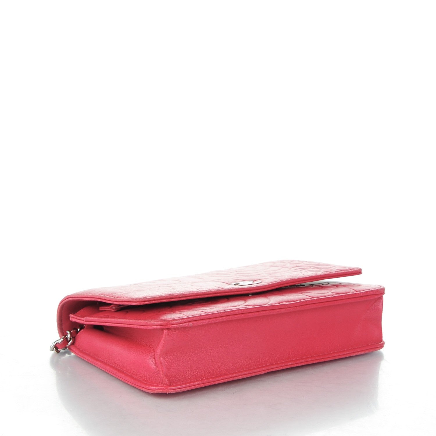 Chanel Lambskin Camellia Embossed Wallet on Chain WOC Pink 4 of 11