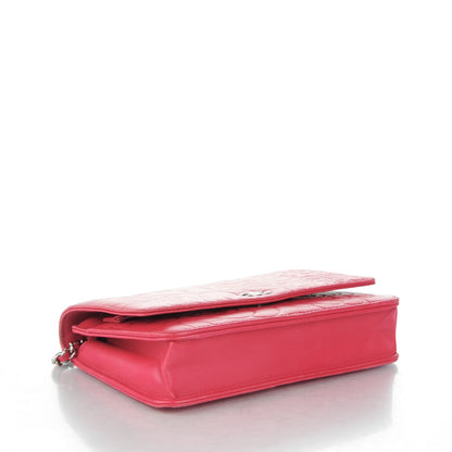 Chanel Lambskin Camellia Embossed Wallet on Chain WOC Pink 4 of 11