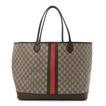 Gucci GG Supreme Monogram Textured Dollar Calfskin Web Large Ophidia Tote Beige Ebony New Acero 1 of 16