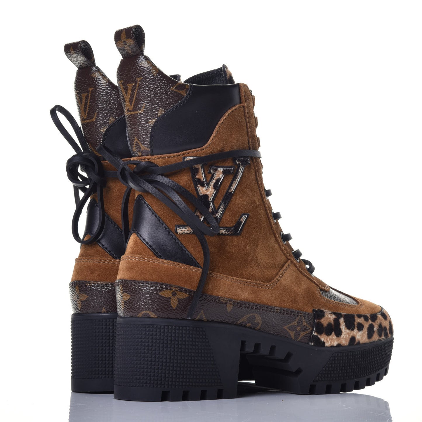 Suede Calfskin Monogram Laureate Platform Desert Boots 35 Cognac