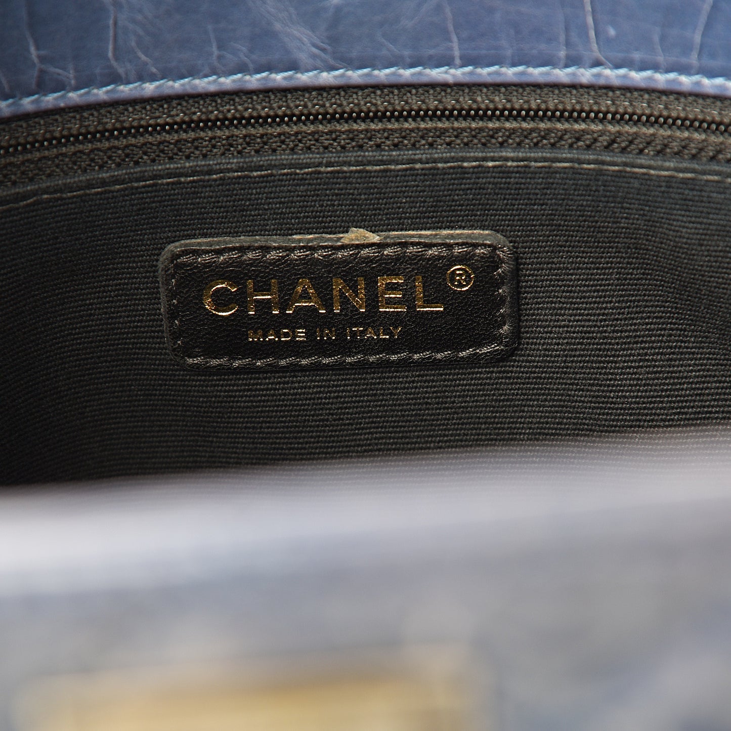 Glazed Crackled Calfskin Small Reissue Tote Blue