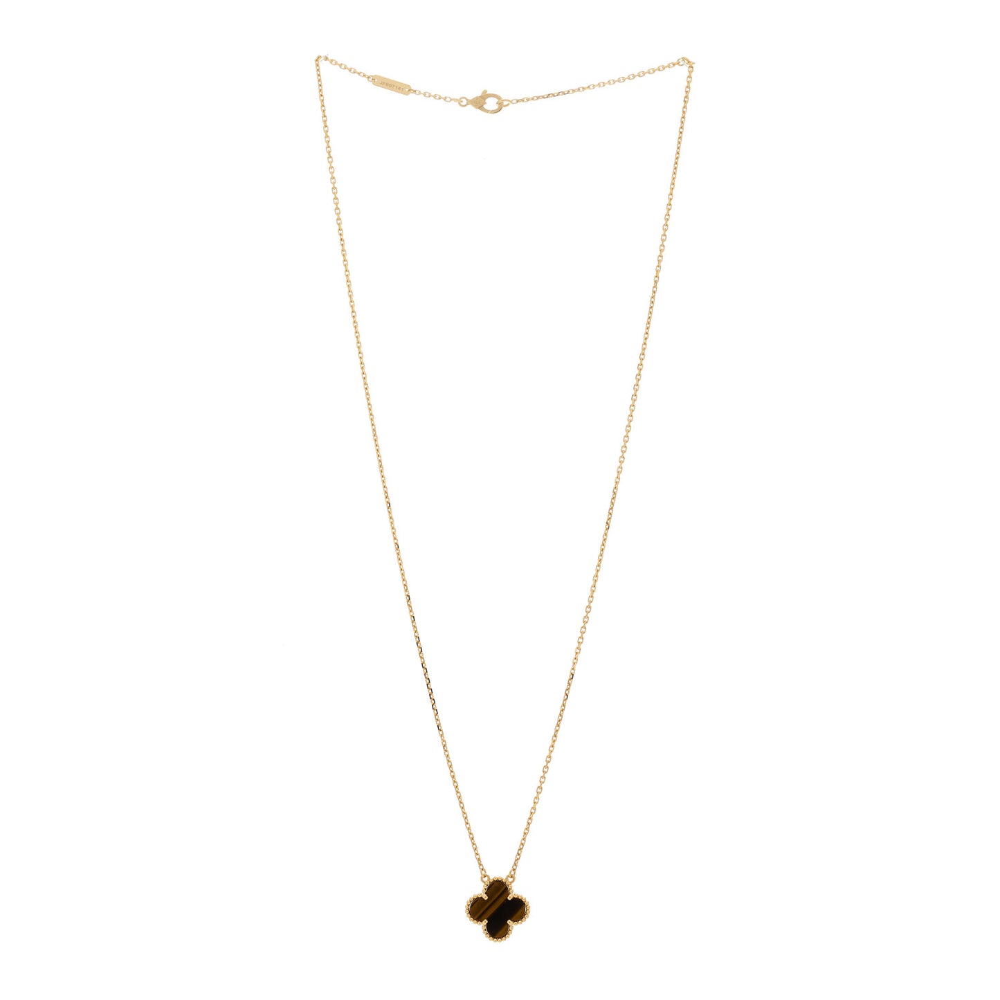 18K Yellow Gold Tiger Eye Vintage Alhambra Pendant Necklace