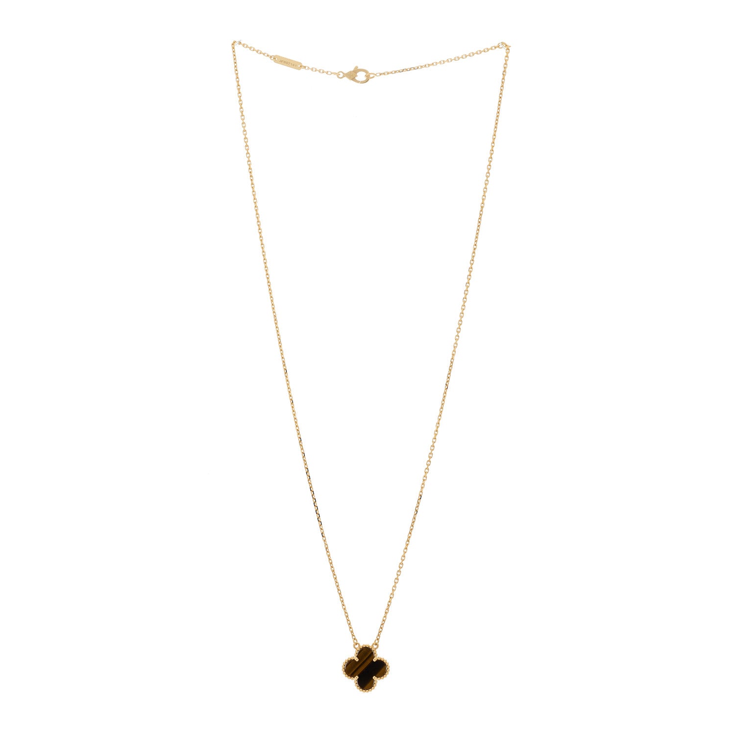 Van Cleef & Arpels 18K Yellow Gold Tiger Eye Vintage Alhambra Pendant Necklace 3 of 6