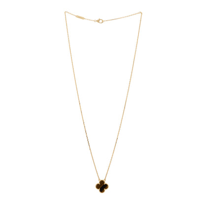 Van Cleef & Arpels 18K Yellow Gold Tiger Eye Vintage Alhambra Pendant Necklace 3 of 6
