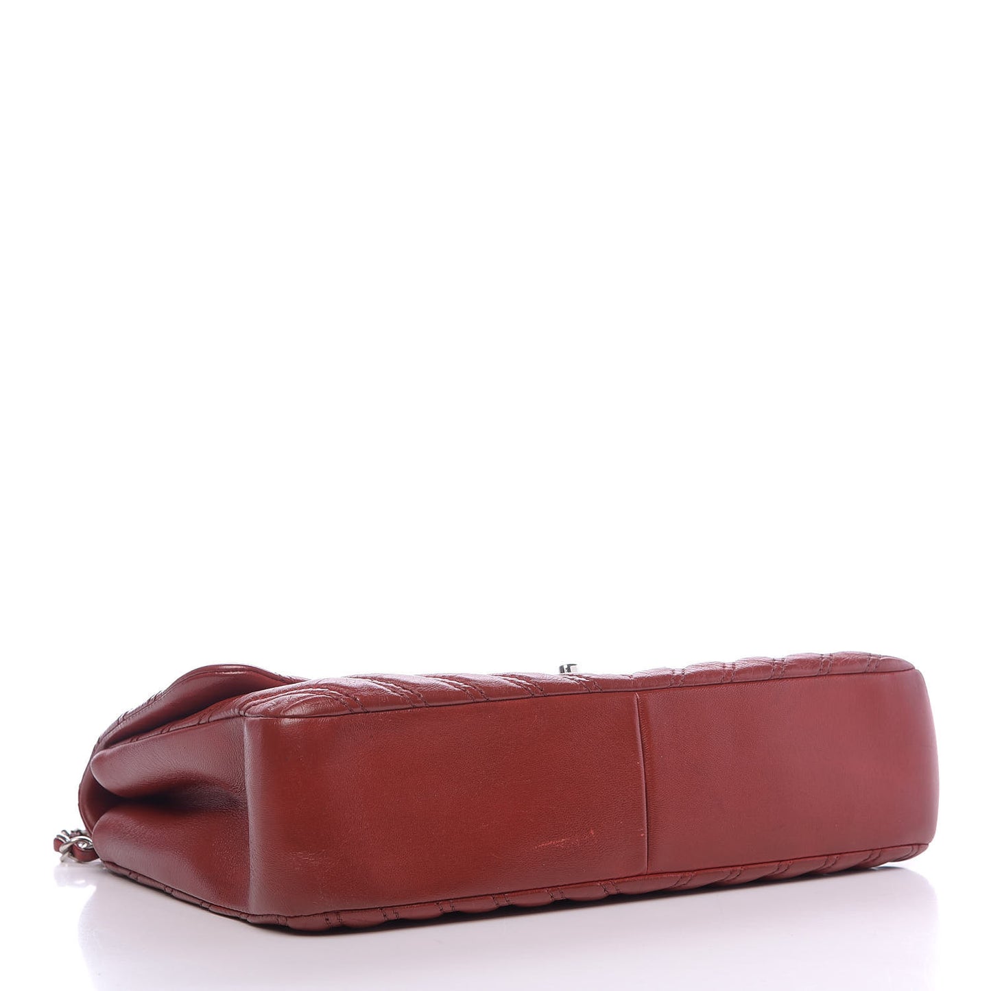 Lambskin Chevron Double Stitch Jumbo Single Flap Red
