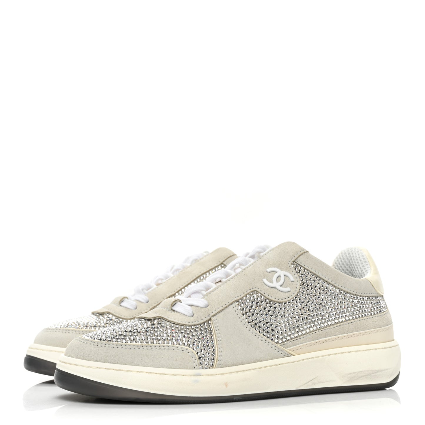 Calfskin Suede Crystal Womens CC Sneakers 40 White